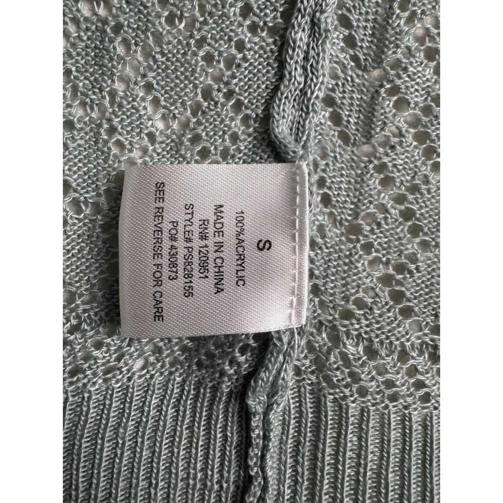 Coastal Grandmother Vintage Sage Green Boho Pointelle Knit Hooded Cardigan Small - Picture 3 of 7